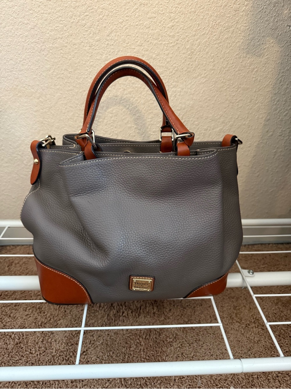 Dooney & Bourke Gray and Tan Pebbled Leather Tote